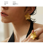 Waterproof Golden Flower Stud Earrings - 18K Gold Plated