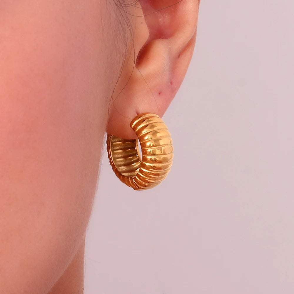 Waterproof Textured Hoop Earrings - 18K Gold Plated