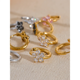 Waterproof Zirconia Flower Hoop Earrings - 18K Gold Plated