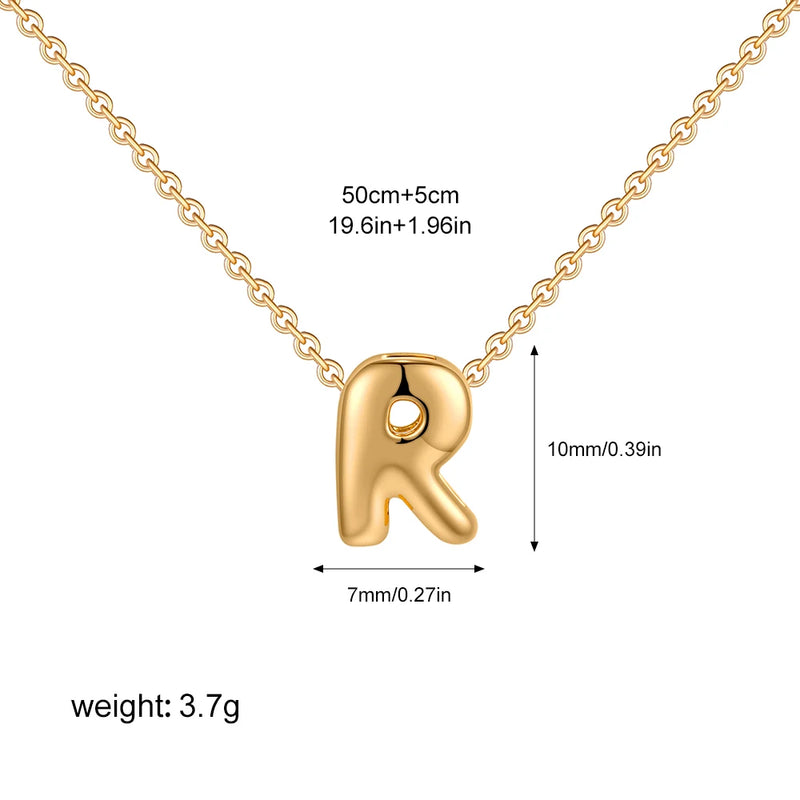 3D Bubble Initial Letter R in 18K Gold-Plated Stainless Steel size 10mmx7mm and chain 50cm+5cm