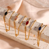 Waterproof Elegant Double Layer Beaded Chain Bracelet black pink red and blue options- 18K Gold Plated