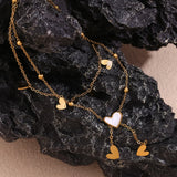 Waterproof Double Layered Heart Tassel Anklet - 18K Gold Plated