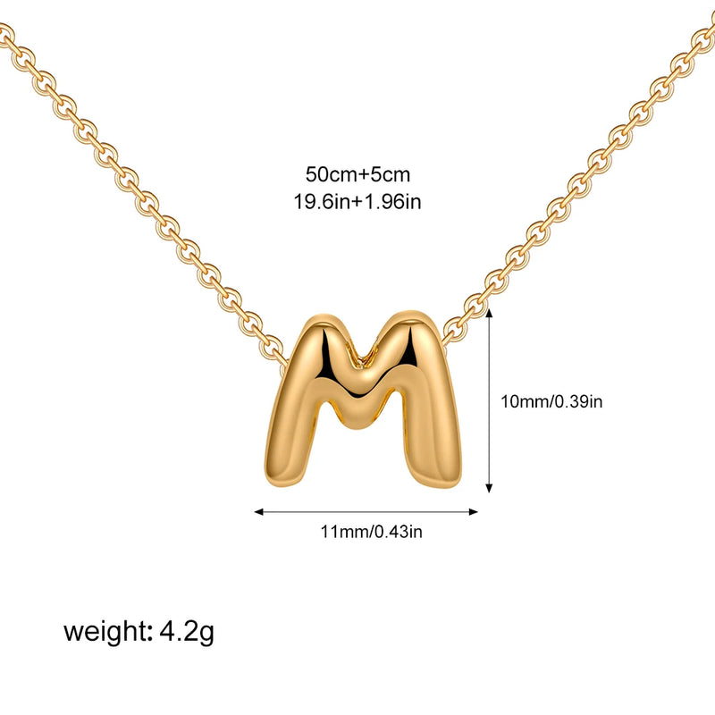 3D Bubble Initial Letter M in 18K Gold-Plated Stainless Steel size 11mmx10mm and chain 50cm+5cm