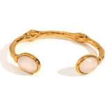 Waterproof Elegant Beige Agate Crystal Bracelet - 18K Gold Plated