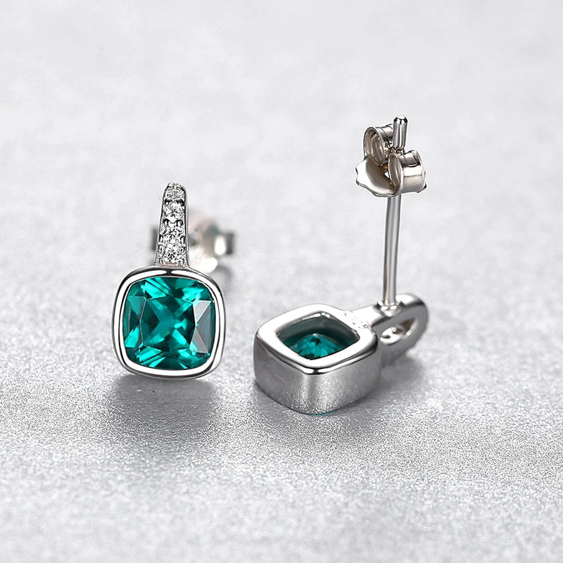 Emerald Stud Earrings in Silver - Love's Embrace