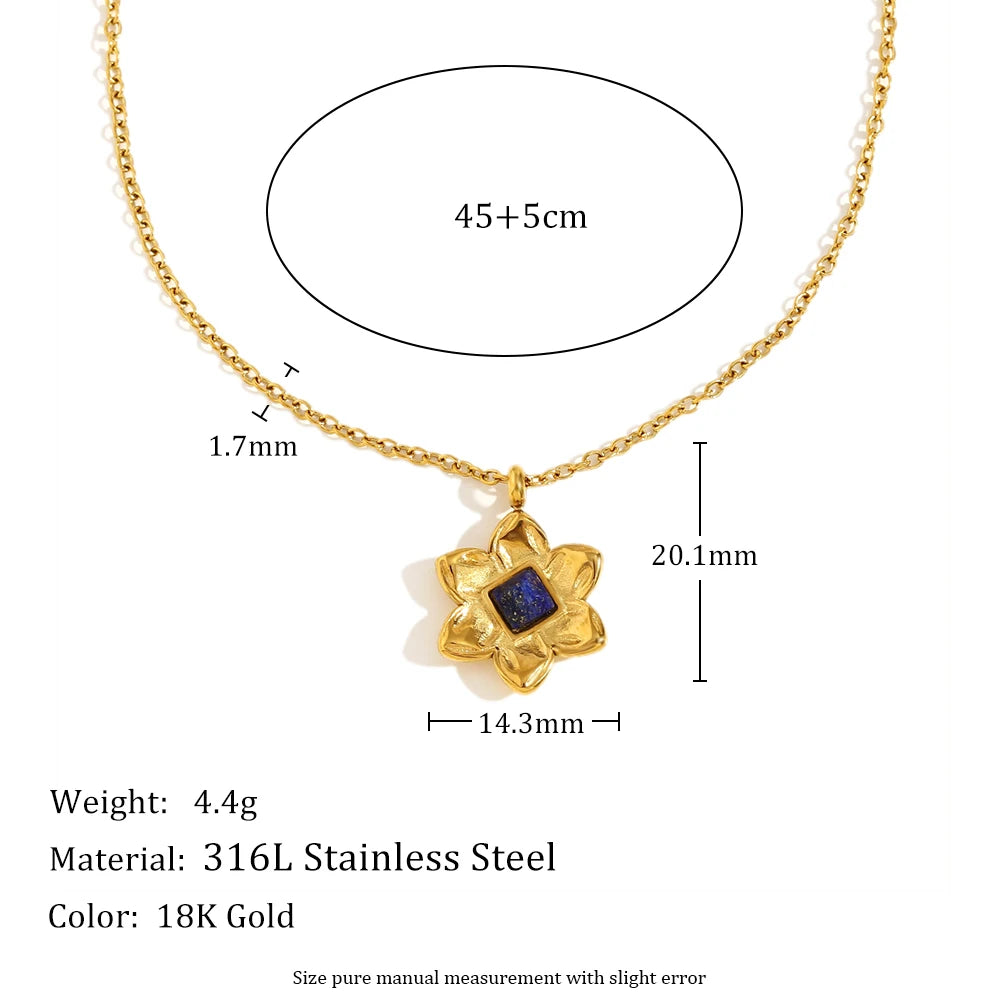 Waterproof Blue Flower Necklace and Earrings Set – 18K Gold Plated