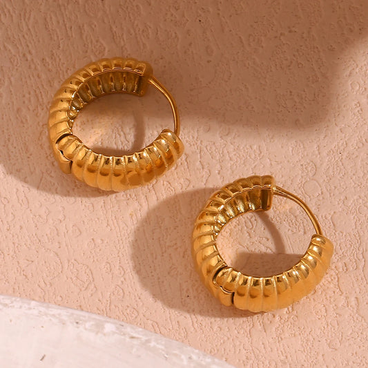 Waterproof Textured Hoop Earrings - 18K Gold Plated
