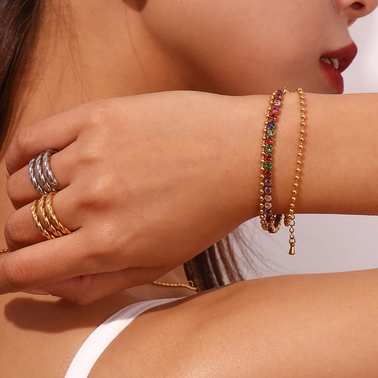 Waterproof Colorful Bead Bracelet - 18K Gold Plated