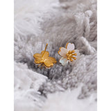 Waterproof Natural Shell Flower Stud Earrings - 18K Gold Plated