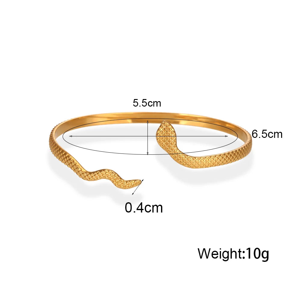Waterproof Snake Bangle Bracelet - 18K Gold Plated 6.5x5.5cm diameter
