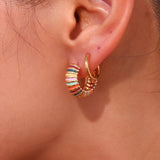 LillyFleur Waterproof Colorful Enamel Caterpillar Hoop Earrings - 18K Gold Plated