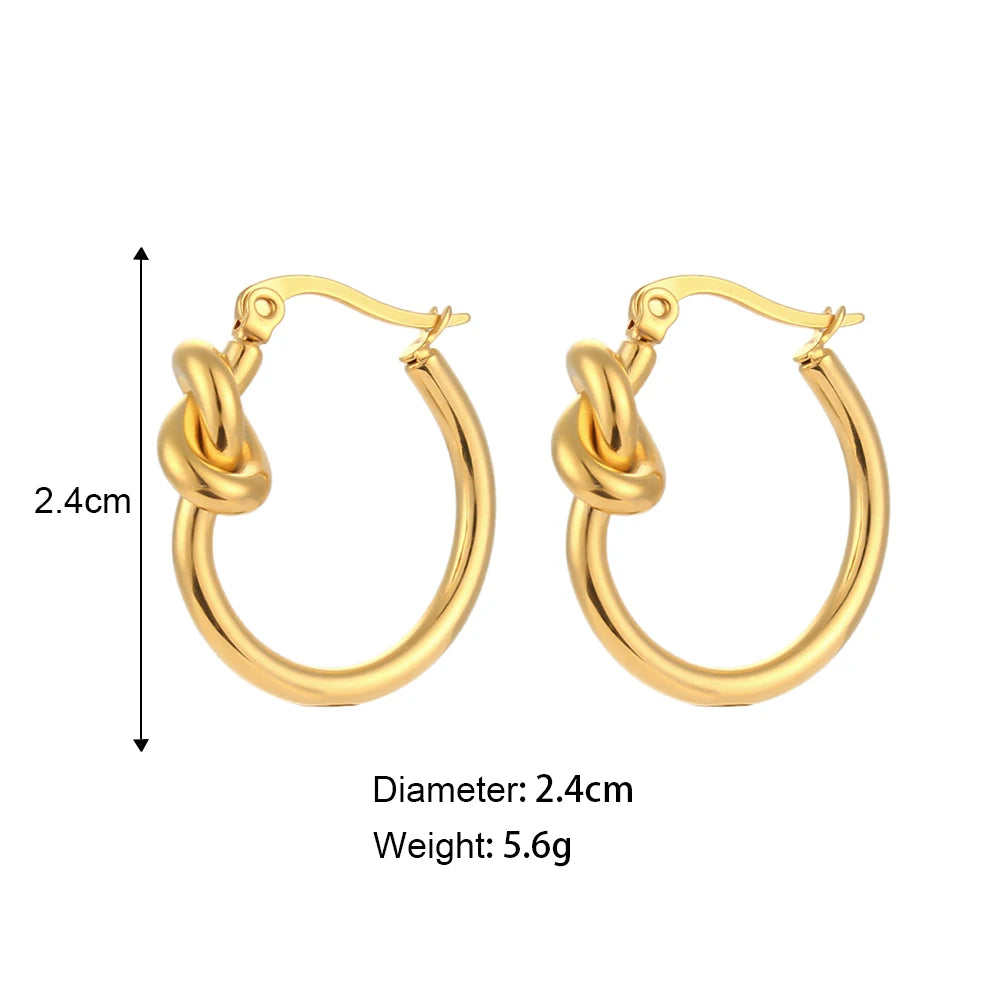Waterproof Knot Hoop Earrings 2.4cm - 18K Gold Plated
