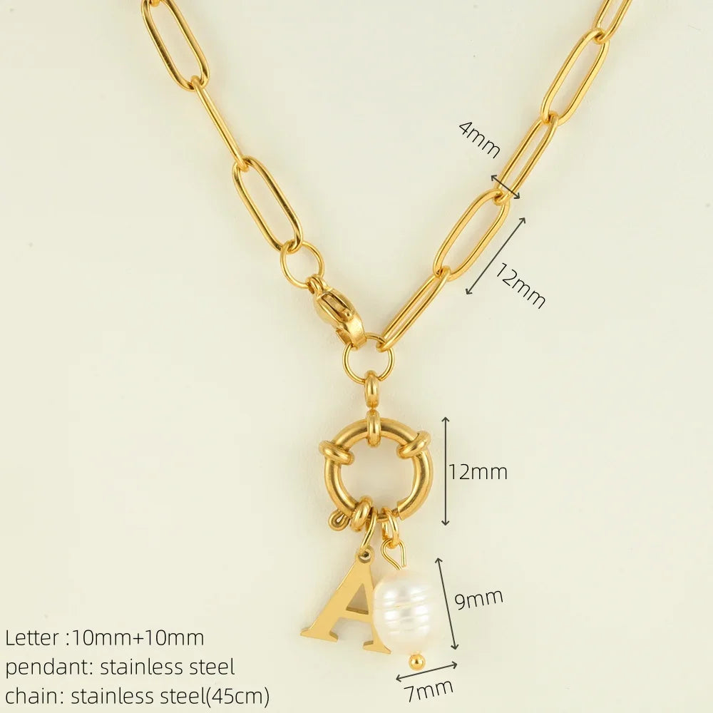 Waterproof Gold Choker with Freshwater Pearl & Initial Pendant - 18K Gold Plated