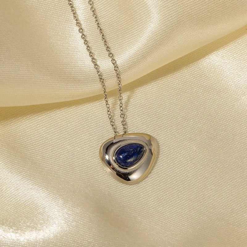 Delicate Lapis Lazuli Handmade Necklace Stainless Steel 18K PVD Plated Gold Aesthetic Jewelry