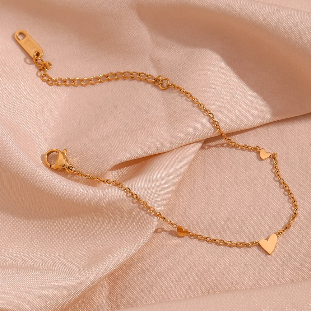 Waterproof Gold Mini Heart Chain Bracelet - 18K Gold Plated
