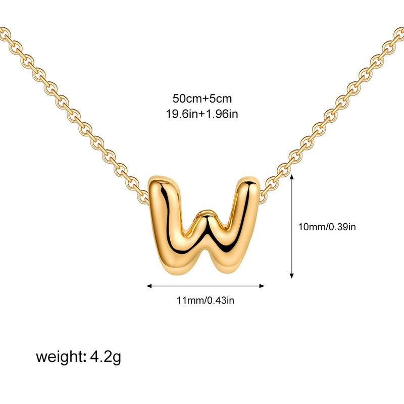 3D Bubble Initial Letter W in 18K Gold-Plated Stainless Steel size 10mmx11mm and chain 50cm+5cm