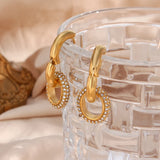 Waterproof Glossy Crystal Hoop Earrings - 18K Gold Plated