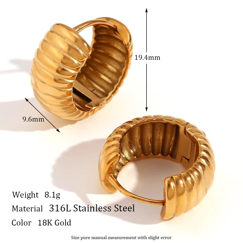 Waterproof Textured Hoop Earrings 19.4mm - 18K Gold Plated