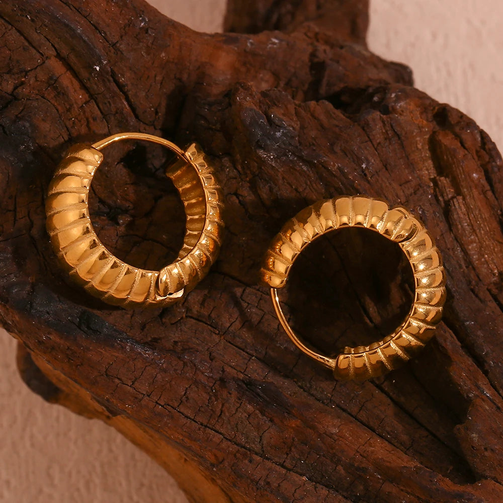 Waterproof Textured Hoop Earrings - 18K Gold Plated