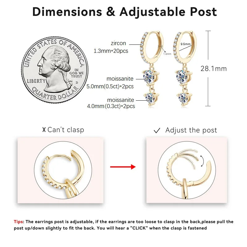 Moissanite Drop Earrings in Gold Plated Silver - Cascading Elegance