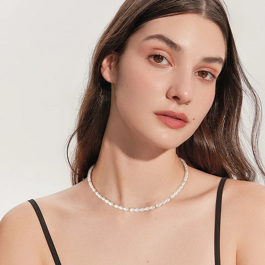 Pearl Choker Necklace in 14K Gold Plated Sterling Silver
