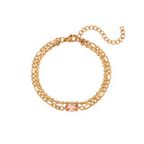 Waterproof Elegant Double Layer Beaded Chain Bracelet with pink gem - 18K Gold Plated 