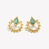 E.B.belle Lace Oval Blue Turquoise Stud Earrings Tarnish Free 18K Gold Plated Women's Earrings 316L Stainless Steel Gift