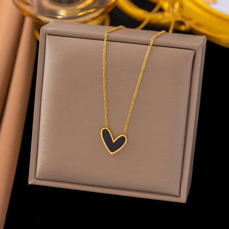 Waterproof Heart Earrings and Necklace Set in 18K Gold-Plated Stainless Steel - Trendy Love