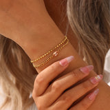 Waterproof Elegant Double Layer Beaded Chain Bracelet  pink gem - 18K Gold Plated