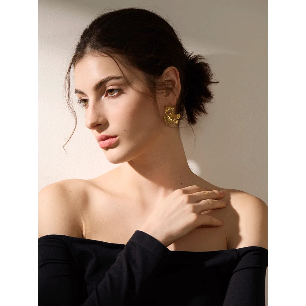 Waterproof Ginkgo Leaf Gold Drop Earrings - 18K Gold Plated Stainless Steel