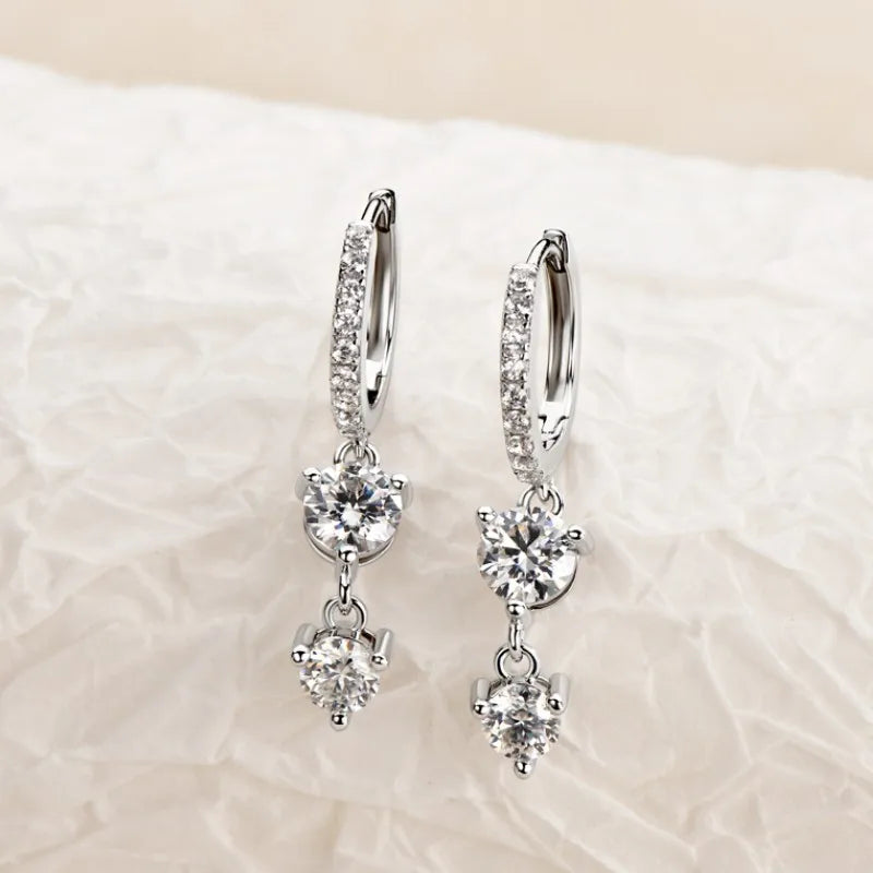 Moissanite Drop Earrings in Gold Plated Silver - Cascading Elegance