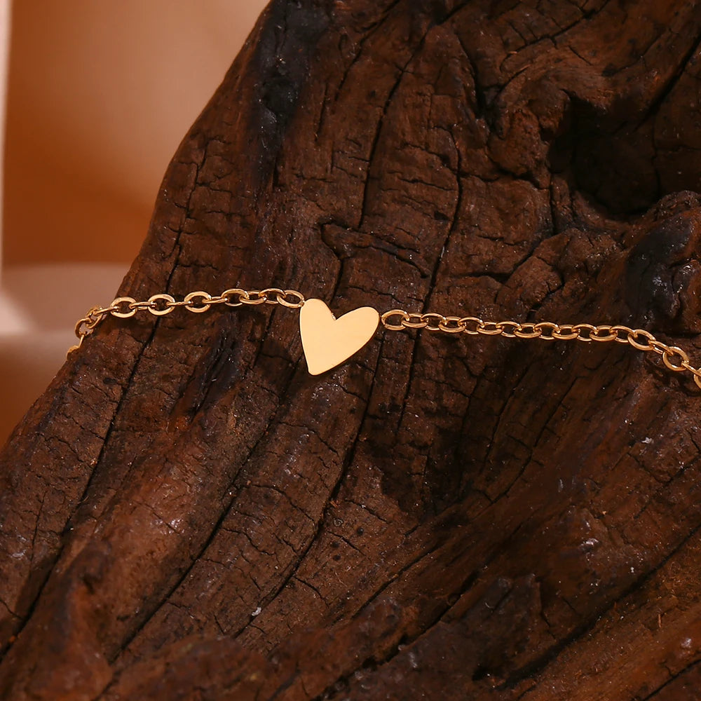 Waterproof Gold Mini Heart Chain Bracelet - 18K Gold Plated