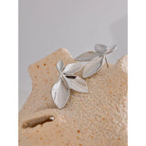Waterproof Leaf Stud Earrings in silver Color