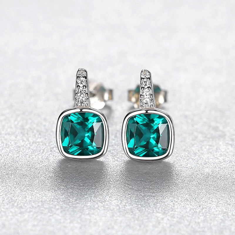 Emerald Stud Earrings in Silver - Love's Embrace