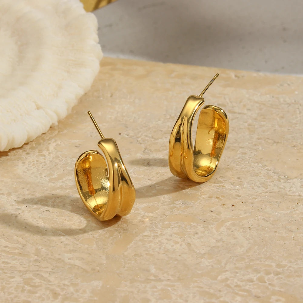 Waterproof Classic Gold Hoop Earrings - 18K Gold Plated
