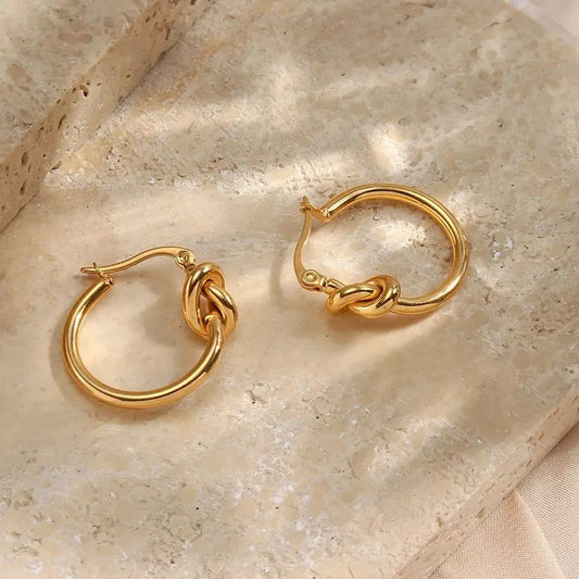 Waterproof Knot Hoop Earrings - 18K Gold Plated