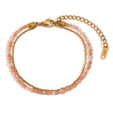Waterproof Amazonite Double Layer Anklet - 18K Gold Plated