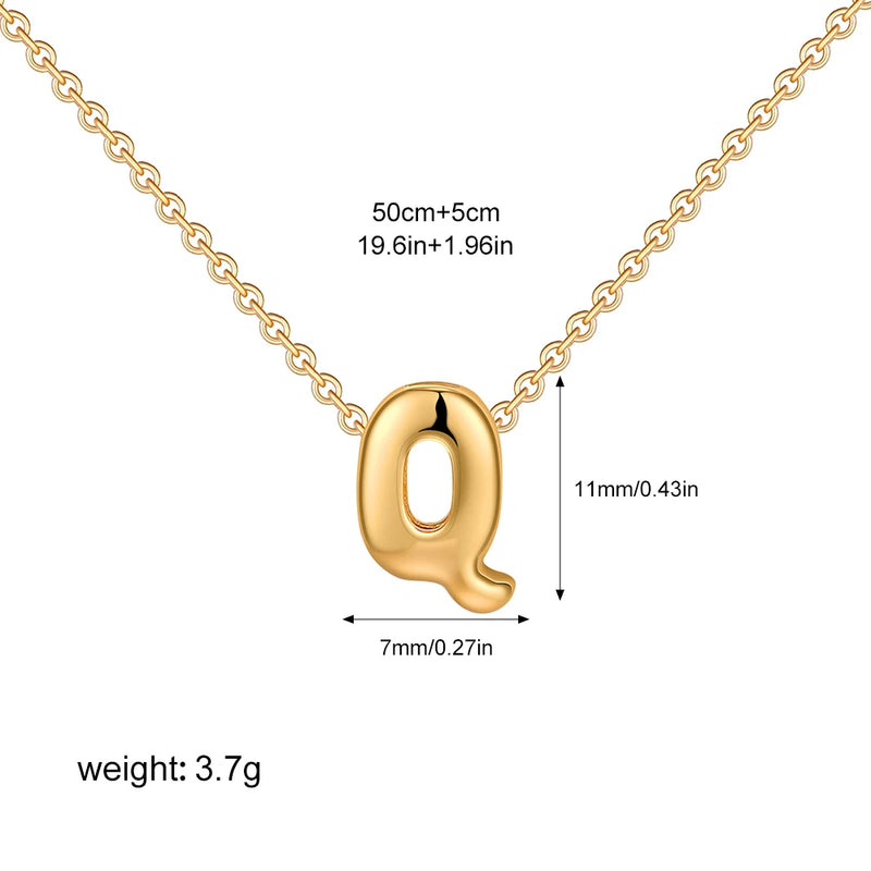 3D Bubble Initial Letter Q in 18K Gold-Plated Stainless Steel size 11mmx7mm and chain 50cm+5cm