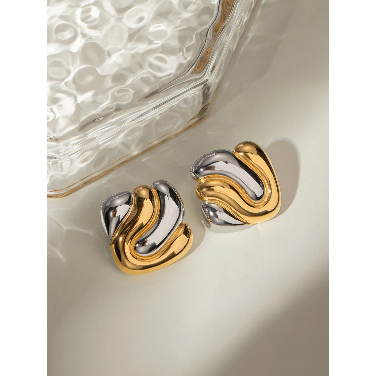 Waterproof Square Stud Earrings Silver and Gold - 18K Gold Plated