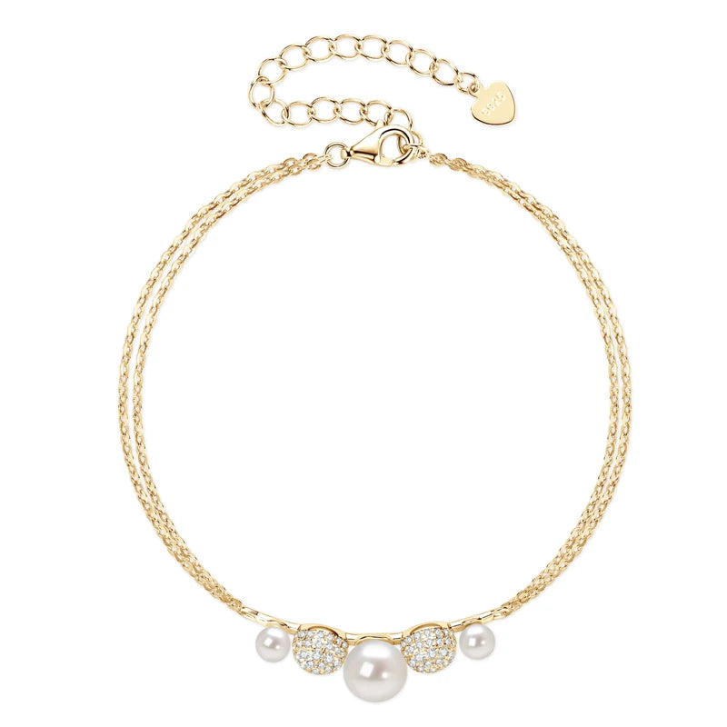 Pearl & Zircon Bracelet - Gold Plated Sterling Silver