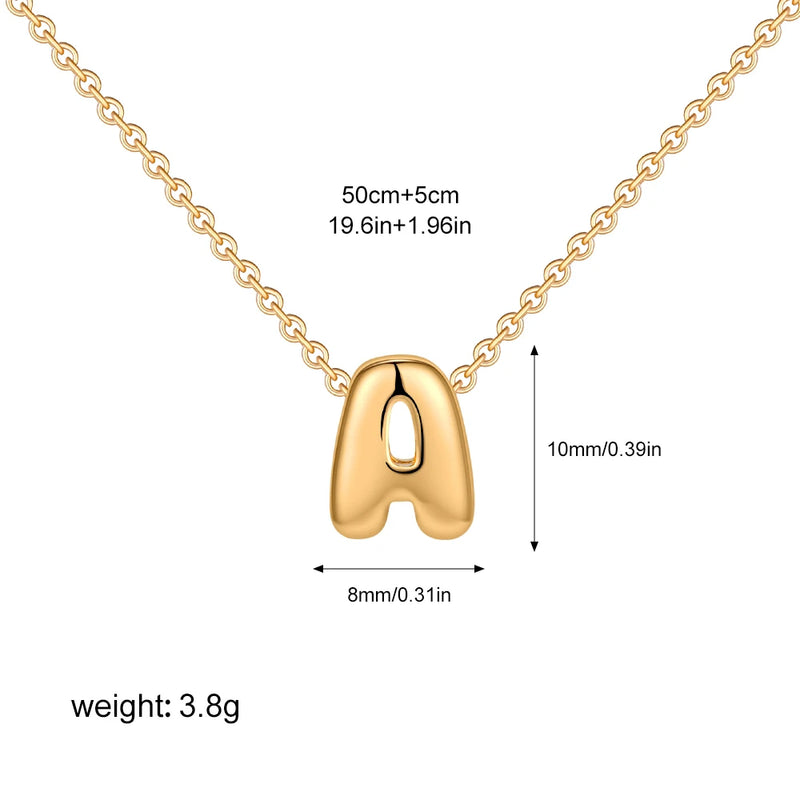 3D Bubble Initial Letter  in 18K Gold-Plated Stainless Steel size 8mmx10mm and chain 50cm+5cm