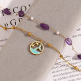 Waterproof Ocean Style Natural Purple Stone Anklet - 18K Gold Plated