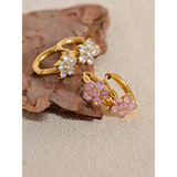 Waterproof Zirconia Flower Hoop Earrings - 18K Gold Plated