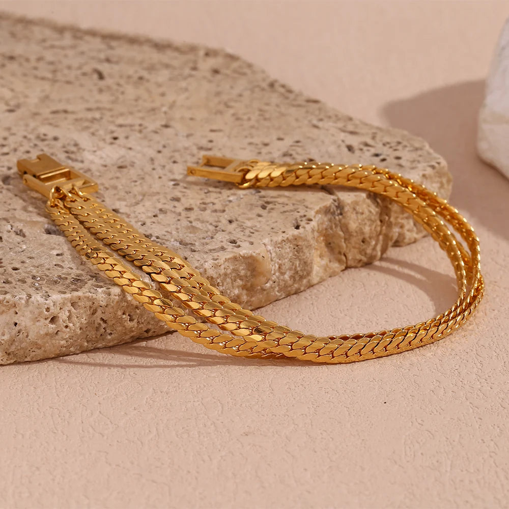 Waterproof Elegant Triple Layer Gold Bracelet - 18K Gold Plated