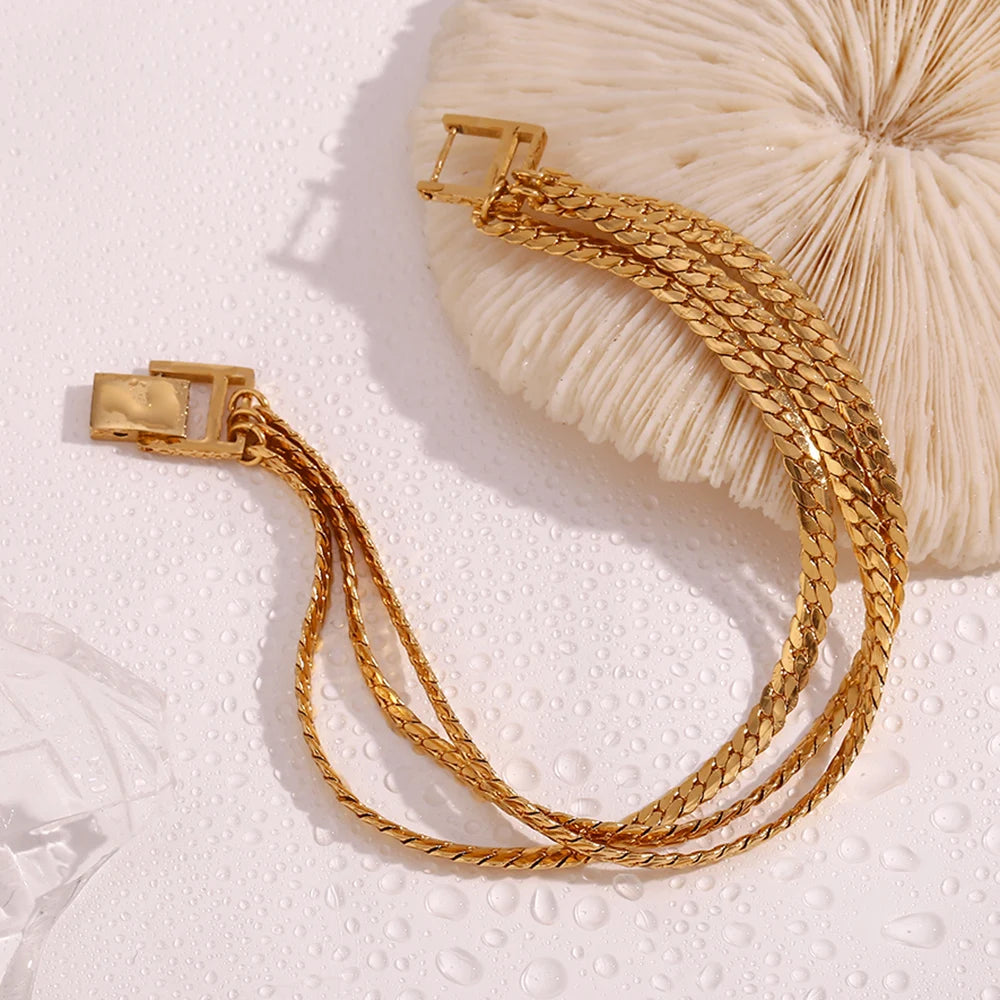 Waterproof Elegant Triple Layer Gold Bracelet - 18K Gold Plated