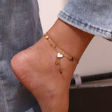 Waterproof Double Layered Heart Tassel Anklet - 18K Gold Plated