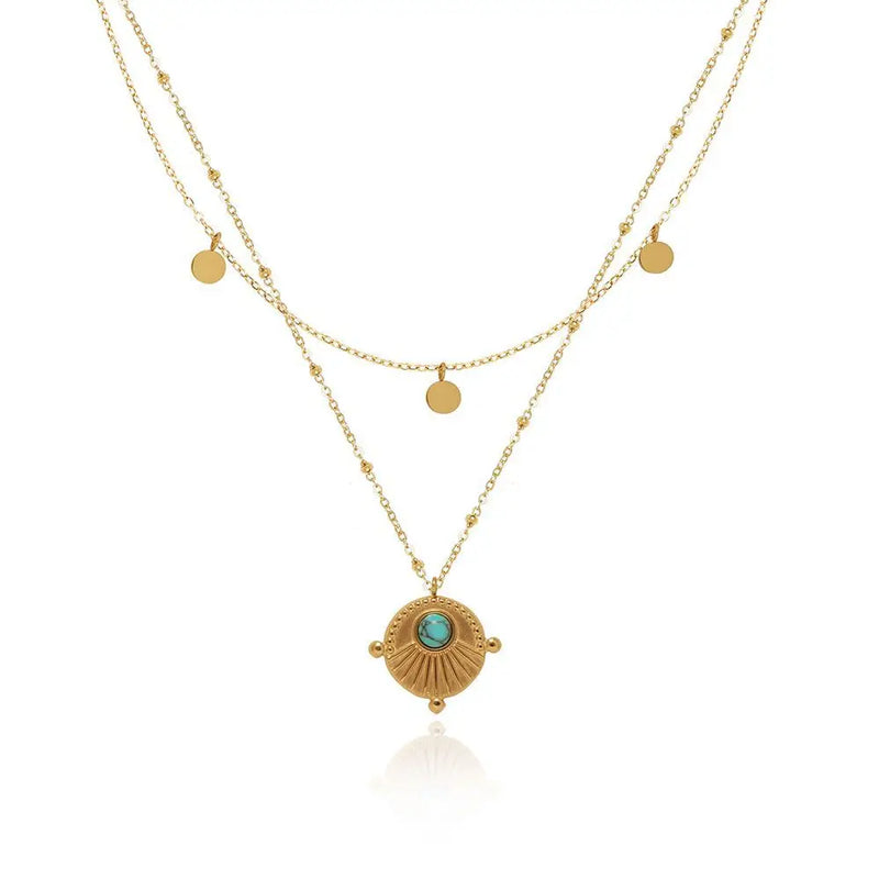 Waterproof Bohemian Double Layered Necklace in 18K Gold-Plated Stainless Steel