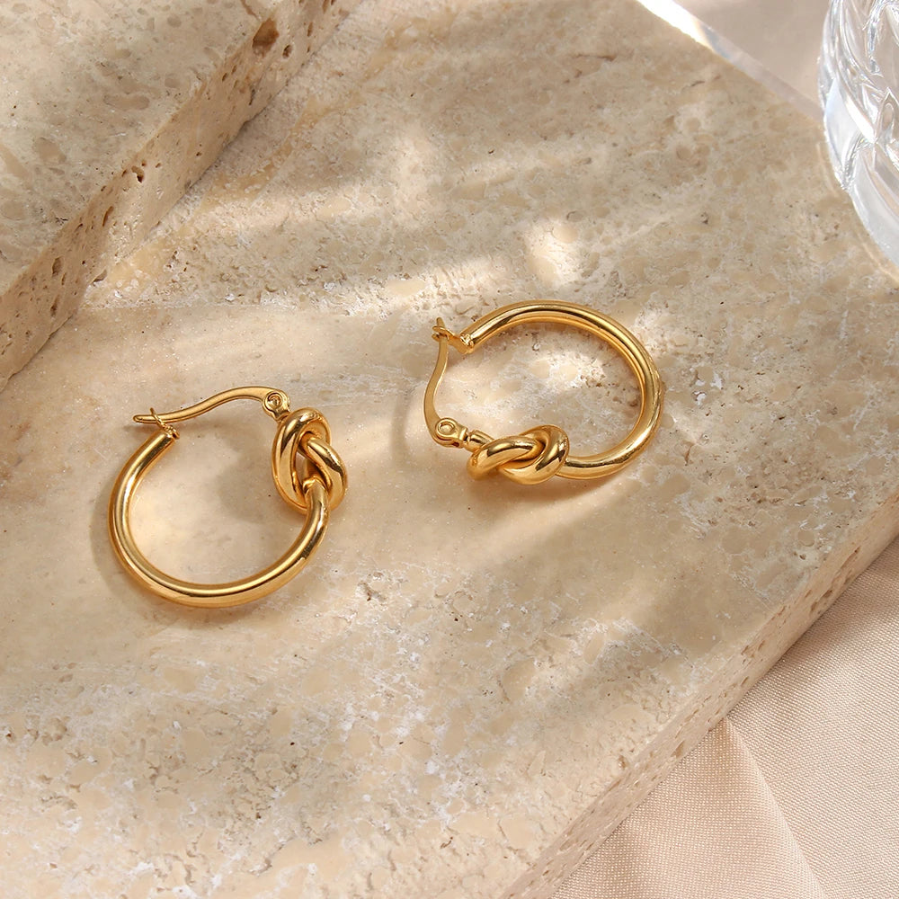 Waterproof Knot Hoop Earrings - 18K Gold Plated