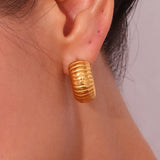 Waterproof Textured Hoop Earrings - 18K Gold Plated