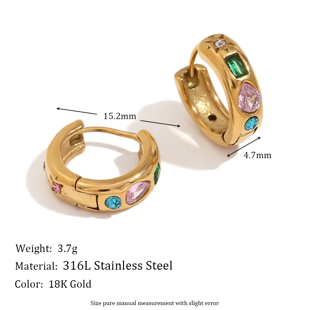 LillyFleur Waterproof Colorful Zircon Hoop Earrings 15.2mm - 18K Gold Color 